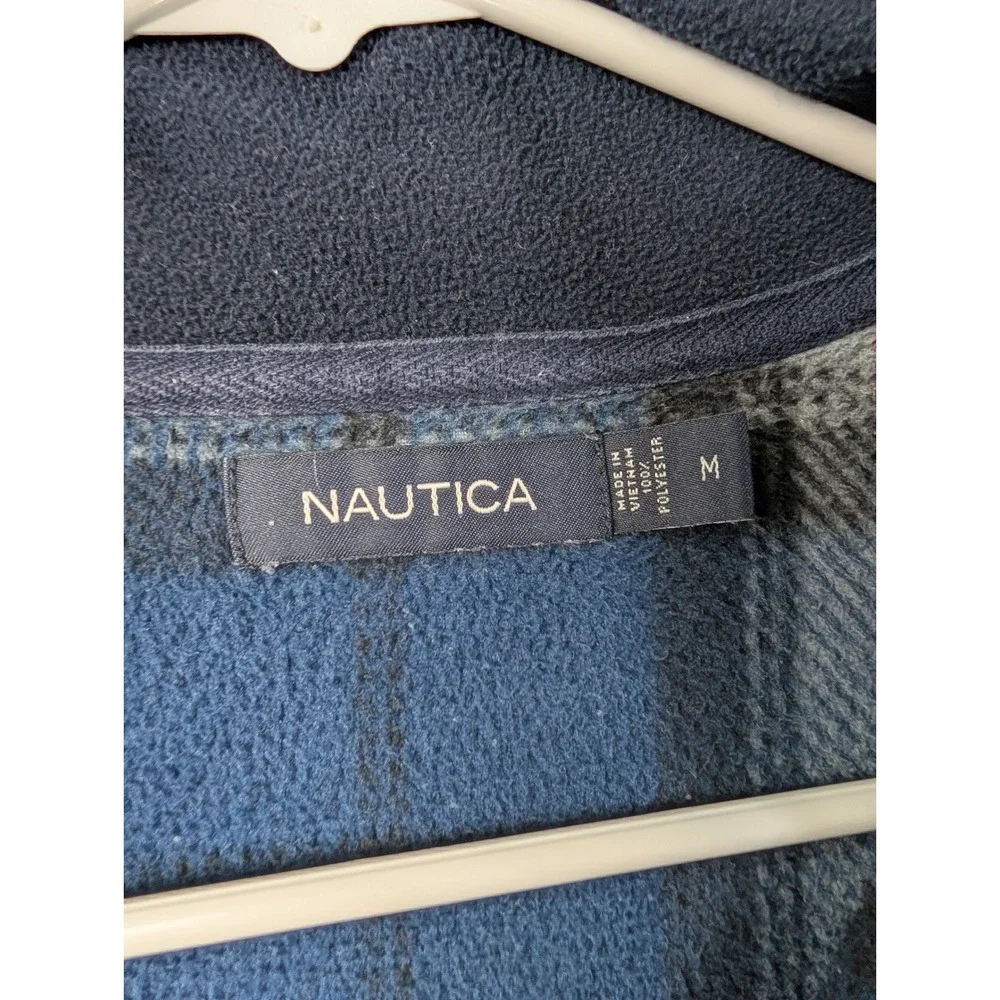 Nautica Mens Blue Plaid Fleece Quarter Zip Pullover Sweater Size M